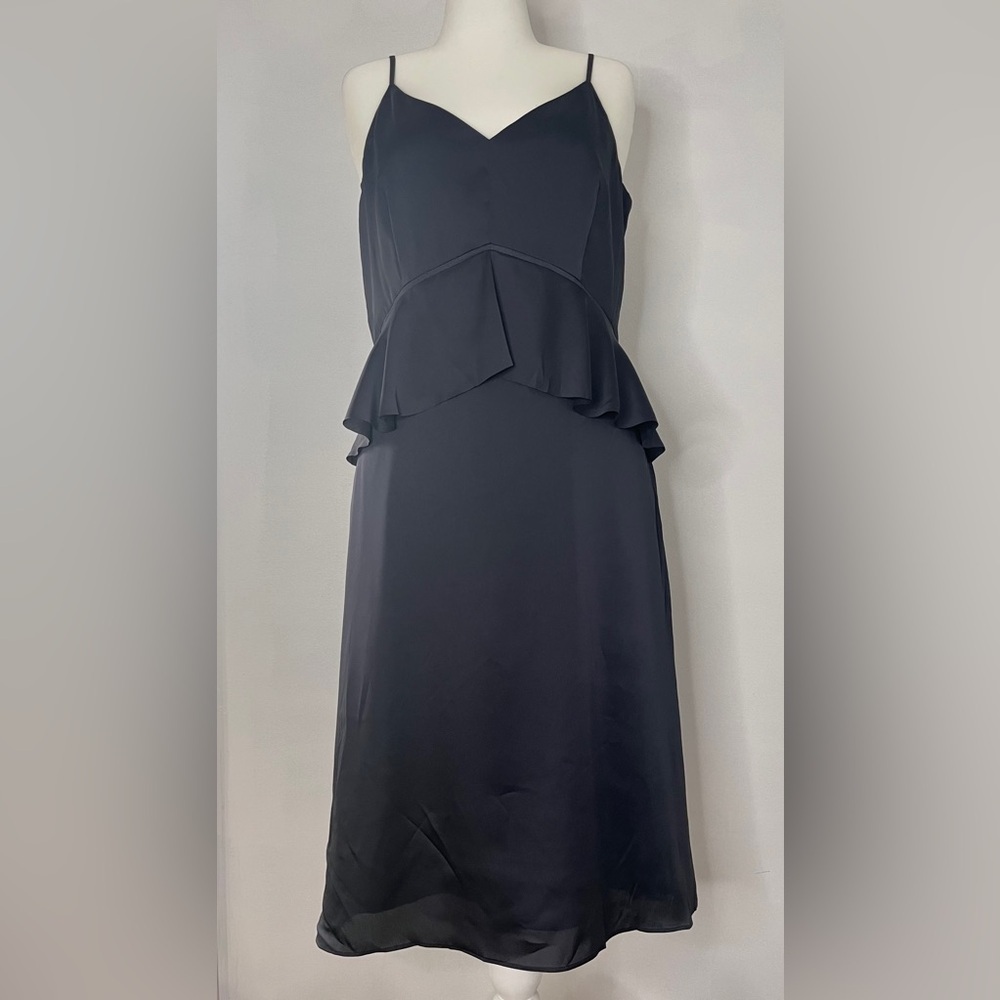 Banana Republic Knee Length Peplum Waist Satin Dress Size 16 Tall Dark Gray - Picture 1 of 11